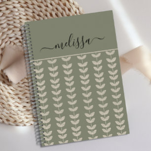 Gepersonaliseerde Retro Vibe Green Leaves Journal Notitieboek