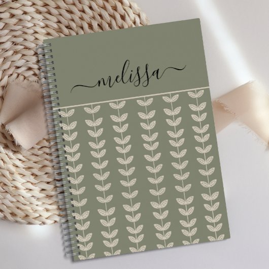Gepersonaliseerde Retro Vibe Green Leaves Journal Notitieboek