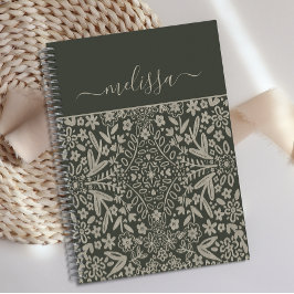 Gepersonaliseerde Retro Vibe Green Leaves Journal Notitieboek