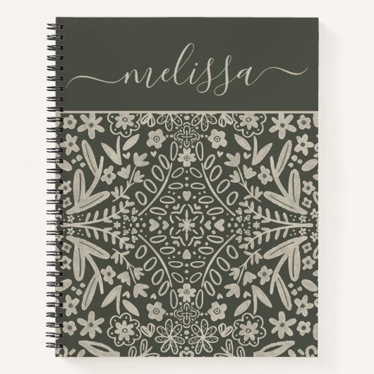 Gepersonaliseerde Retro Vibe Green Leaves Journal Notitieboek (Voorkant)