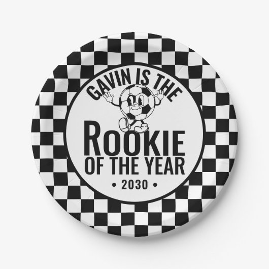 Gepersonaliseerde Retro  Voetbal Verjaardagsfeest Papieren Bordje (Voorkant)