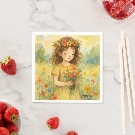 Gepersonaliseerde retro waterverf weide Trendy kun Servet (Insitu)