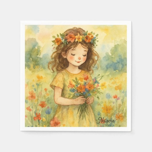 Gepersonaliseerde retro waterverf weide Trendy kun Servet (Voorkant)