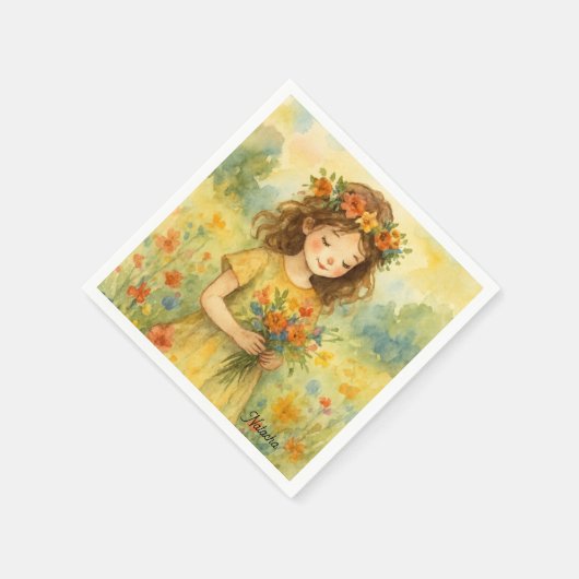 Gepersonaliseerde retro waterverf weide Trendy kun Servet (Hoek)