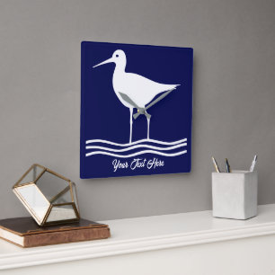Gepersonaliseerde Retro Zee Bird Blue Vierkante Wa Klok