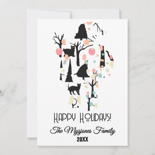 Gepersonaliseerde RetroMinimalistische BlackCats & Feestdagenkaart (Voorkant)