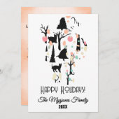 Gepersonaliseerde RetroMinimalistische BlackCats & Feestdagenkaart (Voorkant / Achterkant)