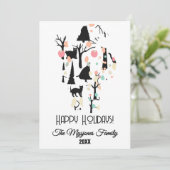 Gepersonaliseerde RetroMinimalistische BlackCats & Feestdagenkaart (Staand voorkant)