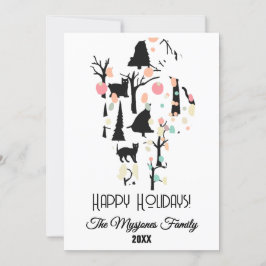 Gepersonaliseerde RetroMinimalistische BlackCats & Feestdagenkaart