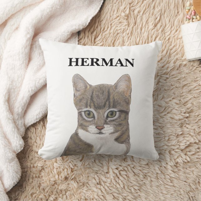 Gepersonaliseerde Reversible Grey Tabby Cat Kussen (Deken)
