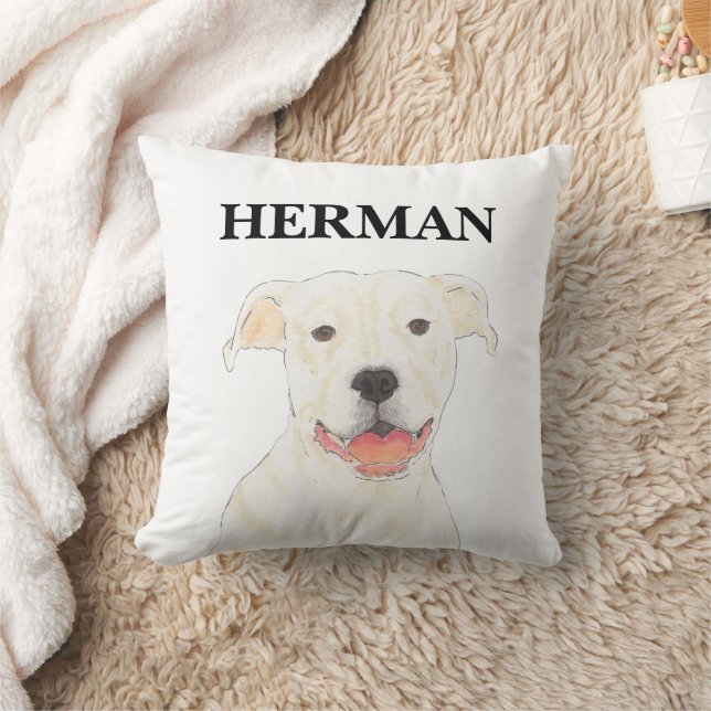 Gepersonaliseerde Reversible White Pitbull Staffy  Kussen (Deken)
