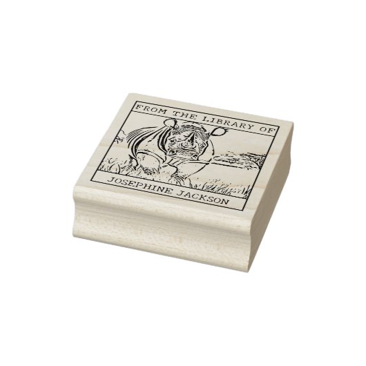 Gepersonaliseerde Rhinoceros Bookplate Rubberstempel (Stempel)
