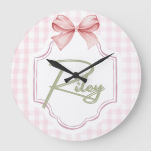 Gepersonaliseerde Riley Baby Girl Nursery Bow & Gi Grote Klok
