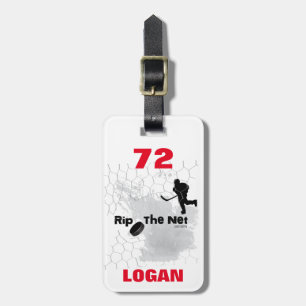 Gepersonaliseerde Rip de Net Hockey Player Hockey Bagagelabel