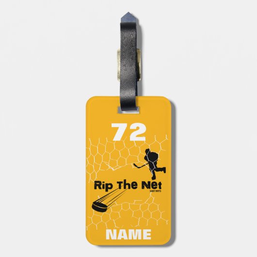 Gepersonaliseerde Rip het Net Hockey Player zwarte Bagagelabel (Achterkant verticaal)