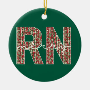 Gepersonaliseerde RN Merry Nurse Christmas Schatti Keramisch Ornament