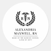 Gepersonaliseerde RN Nursing School Afstuderen Ele Ronde Sticker (Voorkant)