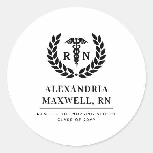Gepersonaliseerde RN Nursing School Afstuderen Ele Ronde Sticker (Voorkant)