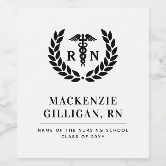Gepersonaliseerde RN Nursing School Afstuderen Ele Wijn Etiket (Enkel label)