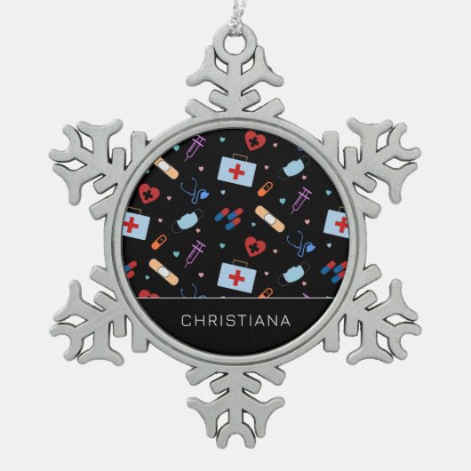 Gepersonaliseerde RN-verpleegster | Arts Medisch P Tin Sneeuwvlok Ornament (Voorkant)