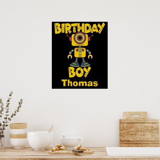 Gepersonaliseerde Robot Birthday Boy Poster (Keuken)