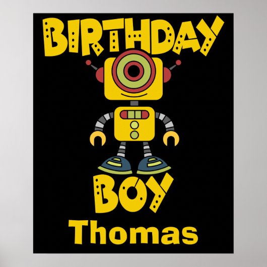 Gepersonaliseerde Robot Birthday Boy Poster (Voorkant)