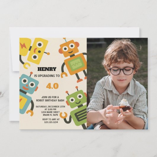 Gepersonaliseerde Robot Verjaardag Uitnodiging voo (Voorkant)