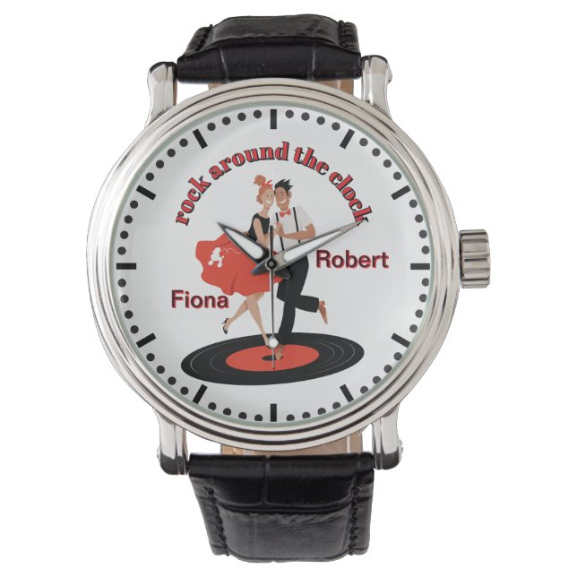 Gepersonaliseerde Rock Around the Clock, Retro Jiv Horloge (Voorkant)