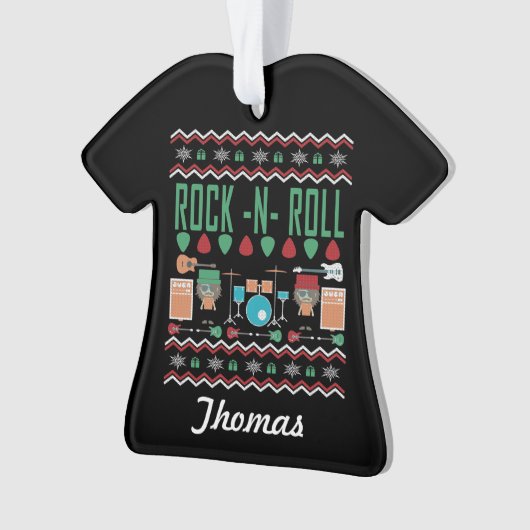 Gepersonaliseerde Rock-n-Roll Ugly kerstSweater Ornament (voorkant)