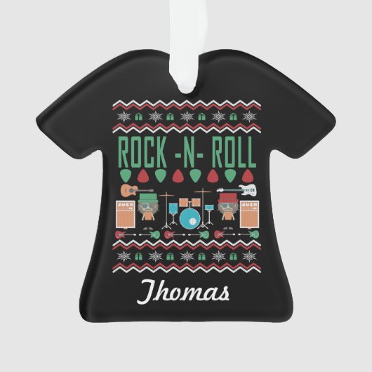 Gepersonaliseerde Rock-n-Roll Ugly kerstSweater Ornament (voorkant)