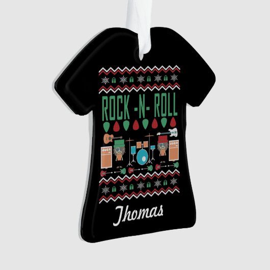 Gepersonaliseerde Rock-n-Roll Ugly kerstSweater Ornament (voorkant)