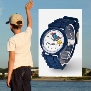 Gepersonaliseerde Rocket Blue Numbers Kind Watch Horloge