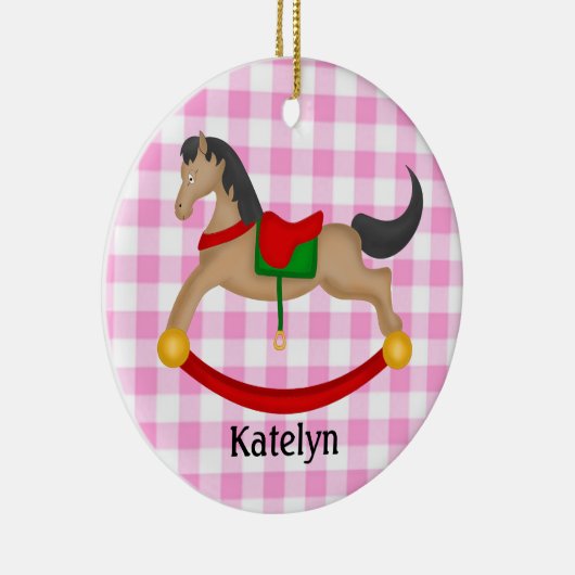 Gepersonaliseerde Rocking Horse Kerstversiering Keramisch Ornament (Rechts)