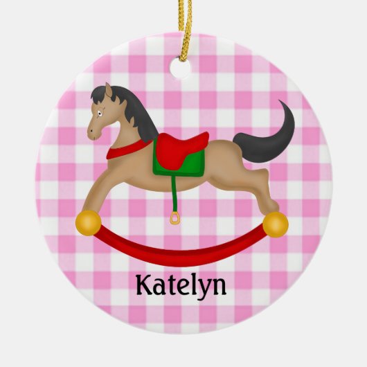 Gepersonaliseerde Rocking Horse Kerstversiering Keramisch Ornament (Voorkant)