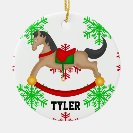 Gepersonaliseerde Rocking Horse Kerstversiering Keramisch Ornament (Voorkant)