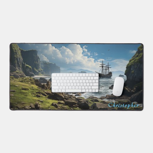 Gepersonaliseerde Rocky Cove en Ship Desk Mat (Keyboard & Muis)