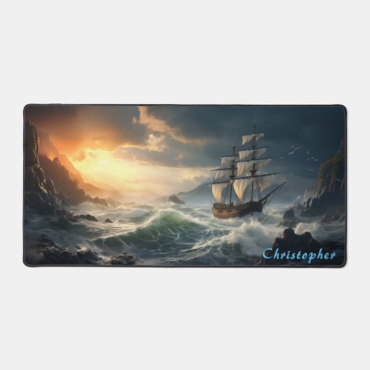 Gepersonaliseerde Rocky Cove en Ship Desk Mat (Voorkant)