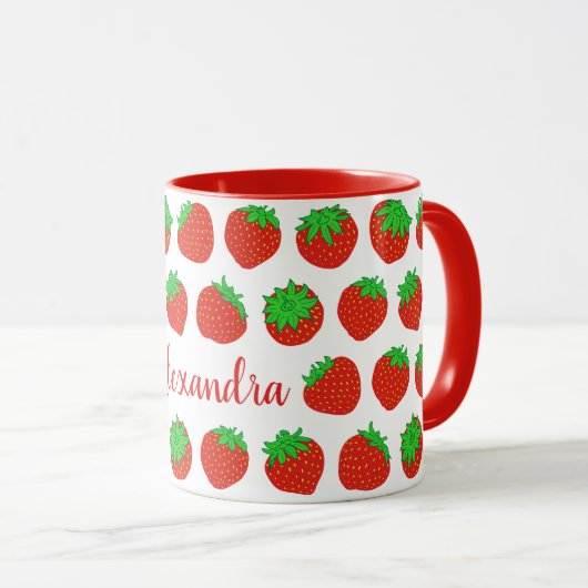 Gepersonaliseerde rode aardbei Mokken met naam (Voorkant rechts)