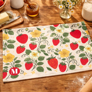 Gepersonaliseerde Rode Aardbeien Tuin Fruit Theedo Theedoek