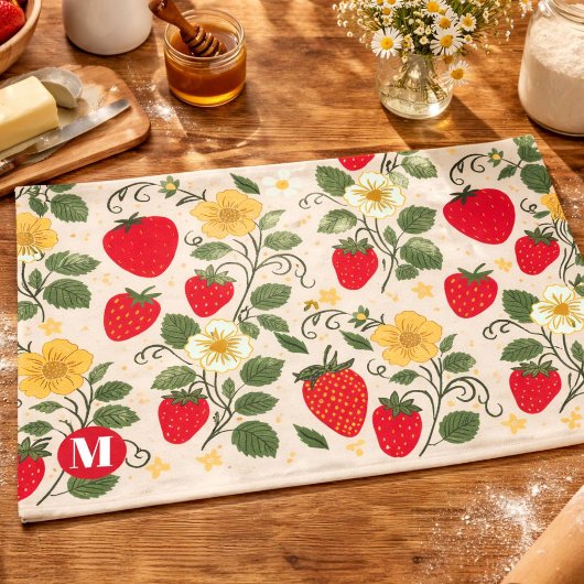 Gepersonaliseerde Rode Aardbeien Tuin Fruit Theedo Theedoek