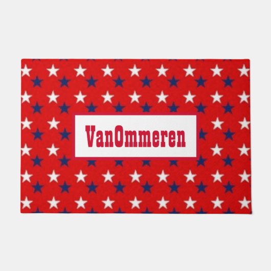 Gepersonaliseerde rode, achtergrond, witte & blauw deurmat (Voorkant)