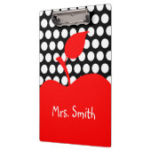 Gepersonaliseerde rode appel zwart-wit polka dot klembord (Links)