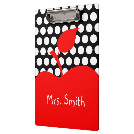 Gepersonaliseerde rode appel zwart-wit polka dot klembord (Links)