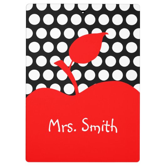 Gepersonaliseerde rode appel zwart-wit polka dot klembord (Achterkant)