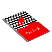 Gepersonaliseerde rode appel zwart-wit polka dot notitieboek (Rechterzijde)