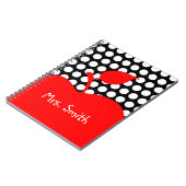 Gepersonaliseerde rode appel zwart-wit polka dot notitieboek (Linkerzijde)