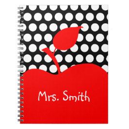 Gepersonaliseerde rode appel zwart-wit polka dot notitieboek