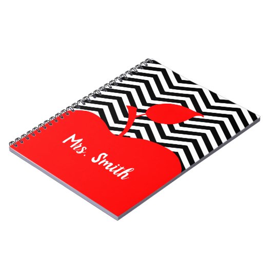 Gepersonaliseerde rode appel zwart-witte Chevron Notitieboek (Linkerzijde)