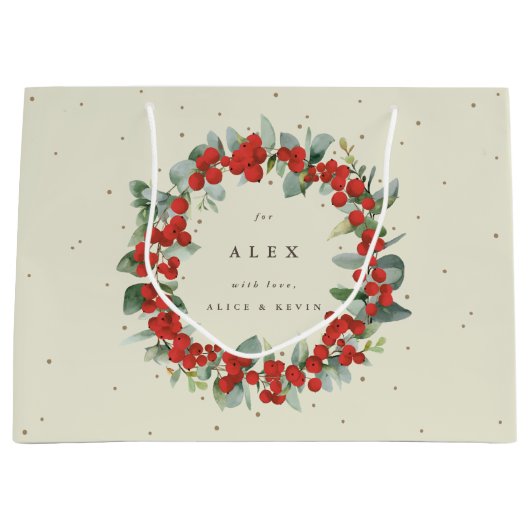 Gepersonaliseerde rode bessen + eucalyptus kerst groot cadeauzakje (Voorkant)