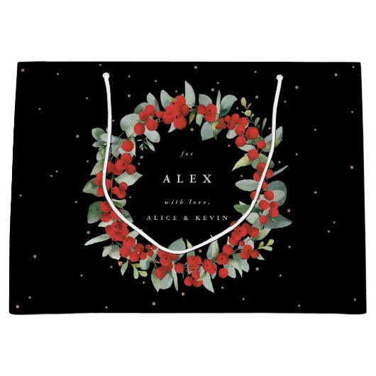 Gepersonaliseerde rode bessen + eucalyptus kerst groot cadeauzakje (Voorkant)